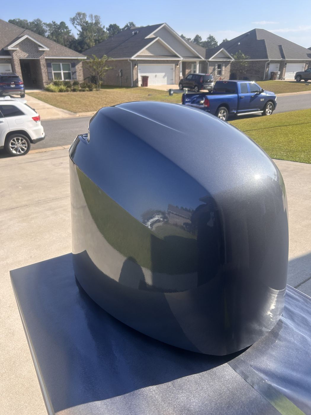 Finished boat motor cover