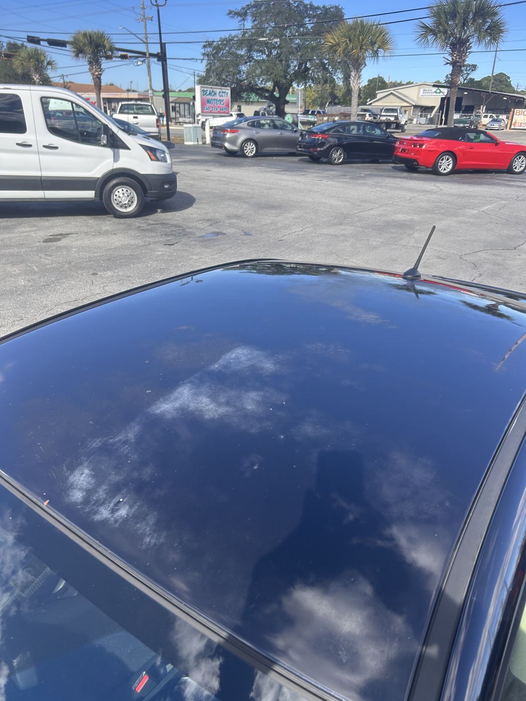 Roof with a fresh glossy finish reflecting the sky